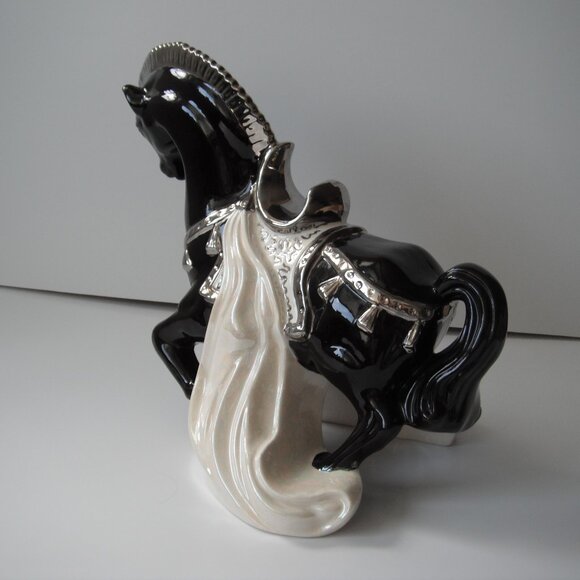 Vtg Large Porcelain Ceramic Clydesdale Horse Figurine Statue Black White Silver - Picture 5 of 9